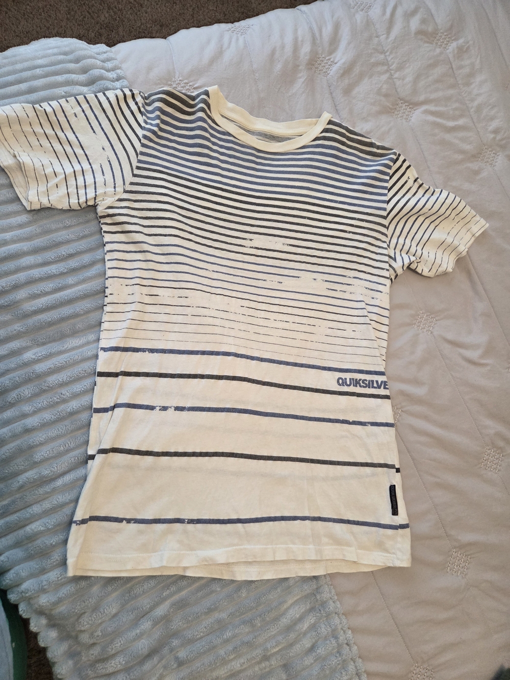 Quiksilver Cream and Navy Striped Short Sleeve Tee